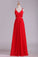 2022 Red A Line Prom Dresses Spaghetti Straps Open Back With Ruffles And Beads Chiffon