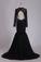 2022 Sexy Open Back Scoop Mermaid Evening Dresses Long Sleeves Tulle & Lace