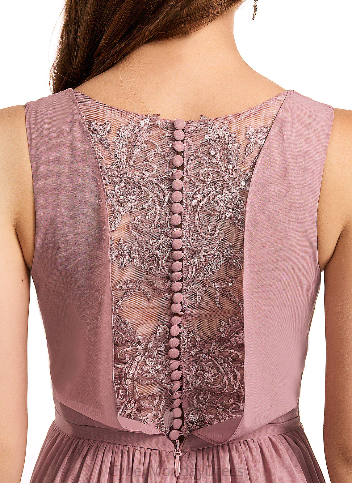 A-Line Length Straps Lace Fabric Silhouette Floor-Length Embellishment Melina Sleeveless Scoop Empire Waist Bridesmaid Dresses