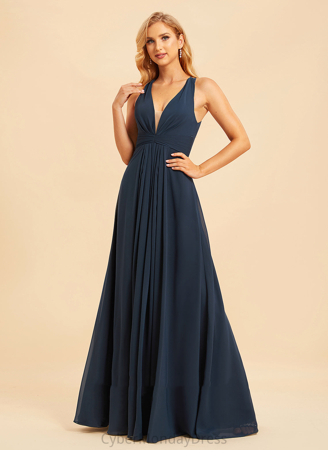 Silhouette Neckline Floor-Length Embellishment Fabric A-Line V-neck Length Ruffle Hallie Bridesmaid Dresses