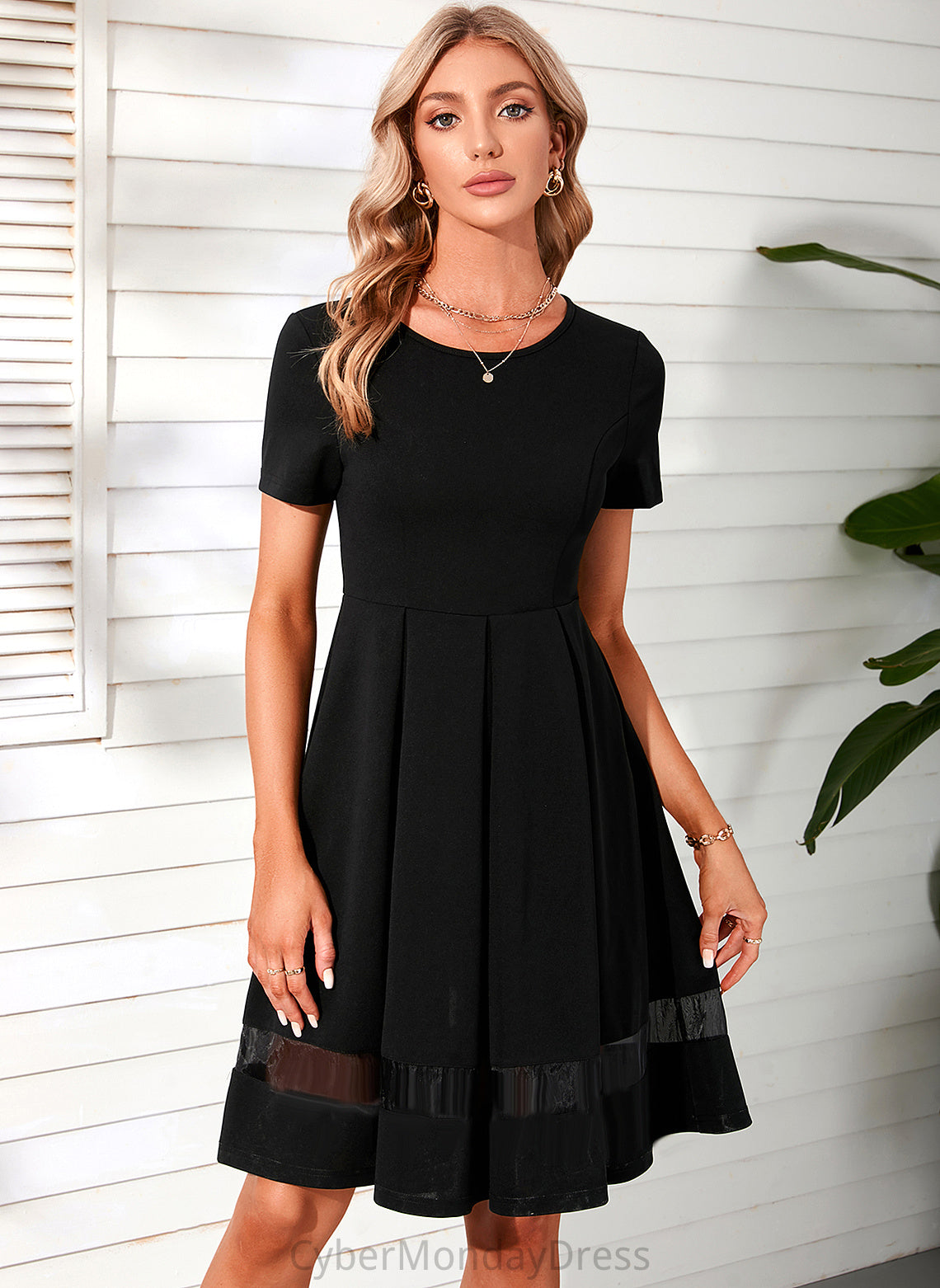 Short Round A-line Club Dresses Blends Kenley Sleeves Casual Dresses Mini Cotton Neck