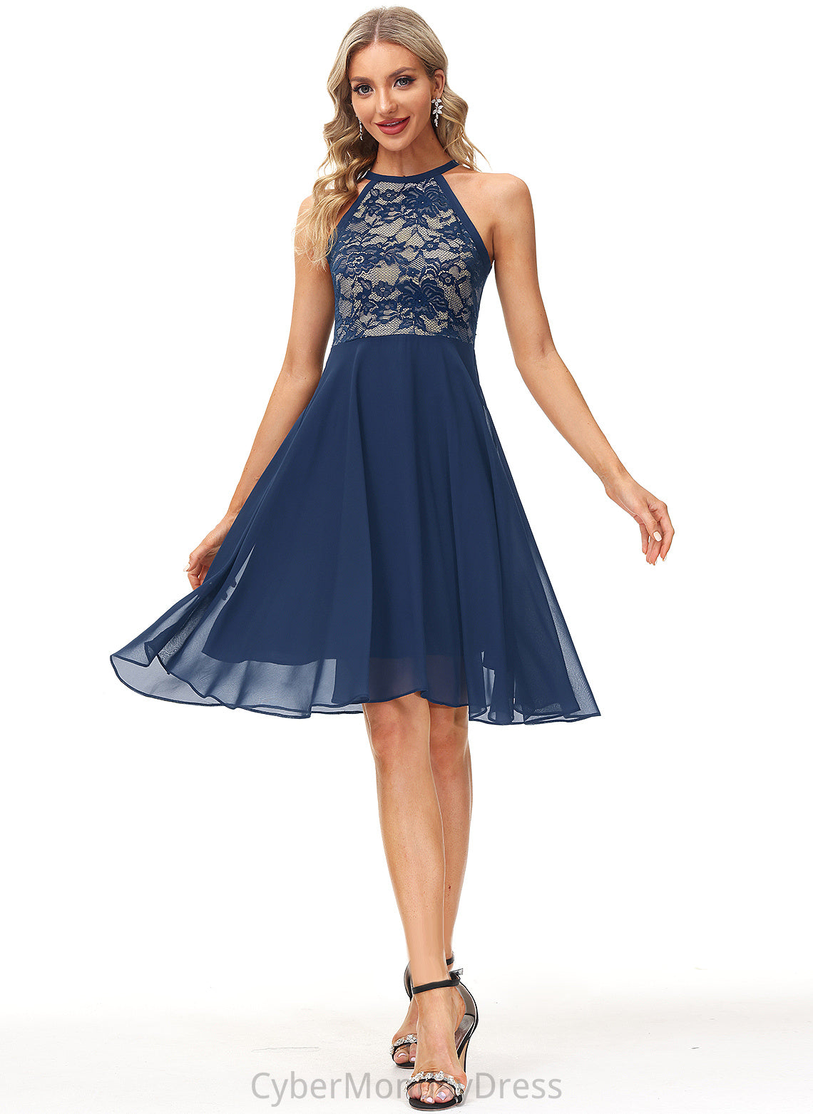 Lace Knee-Length Cocktail Dresses Ruth Scoop With Neck Chiffon Dress A-Line Cocktail
