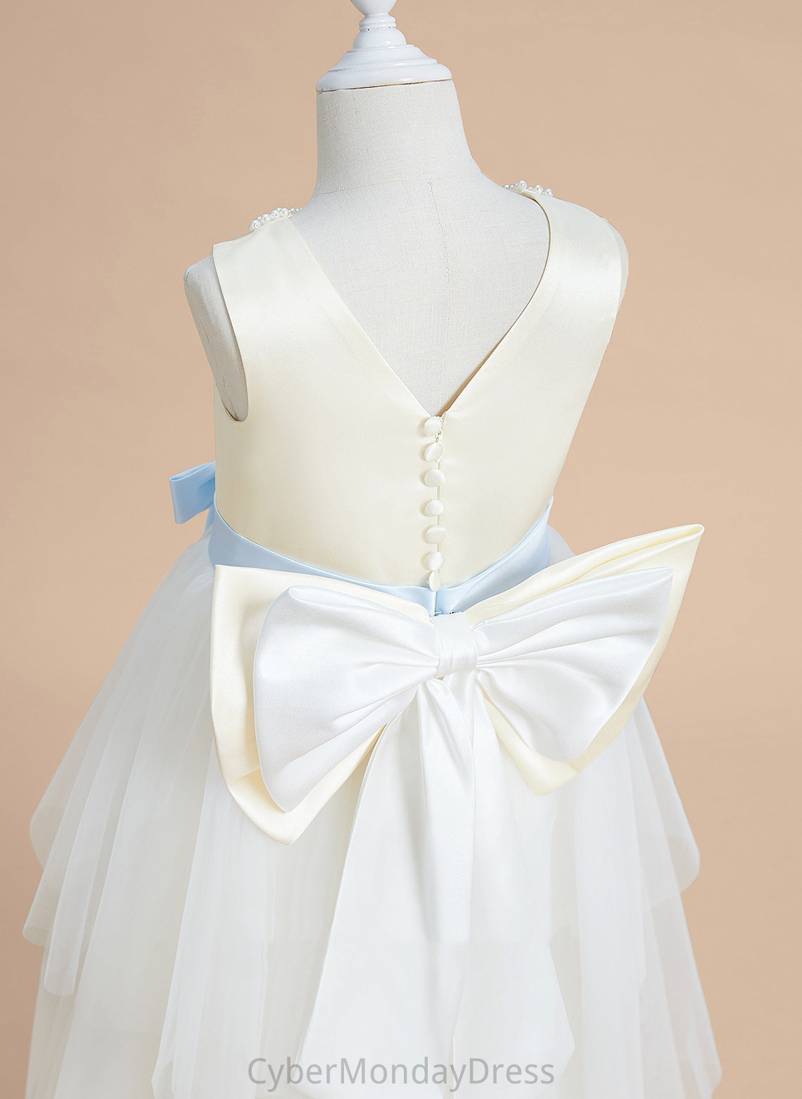 Satin/Tulle Scoop A-Line Sleeveless Dress Tea-length - Sash/Beading/Bow(s) Girl Flower Flower Girl Dresses Neck Mildred With
