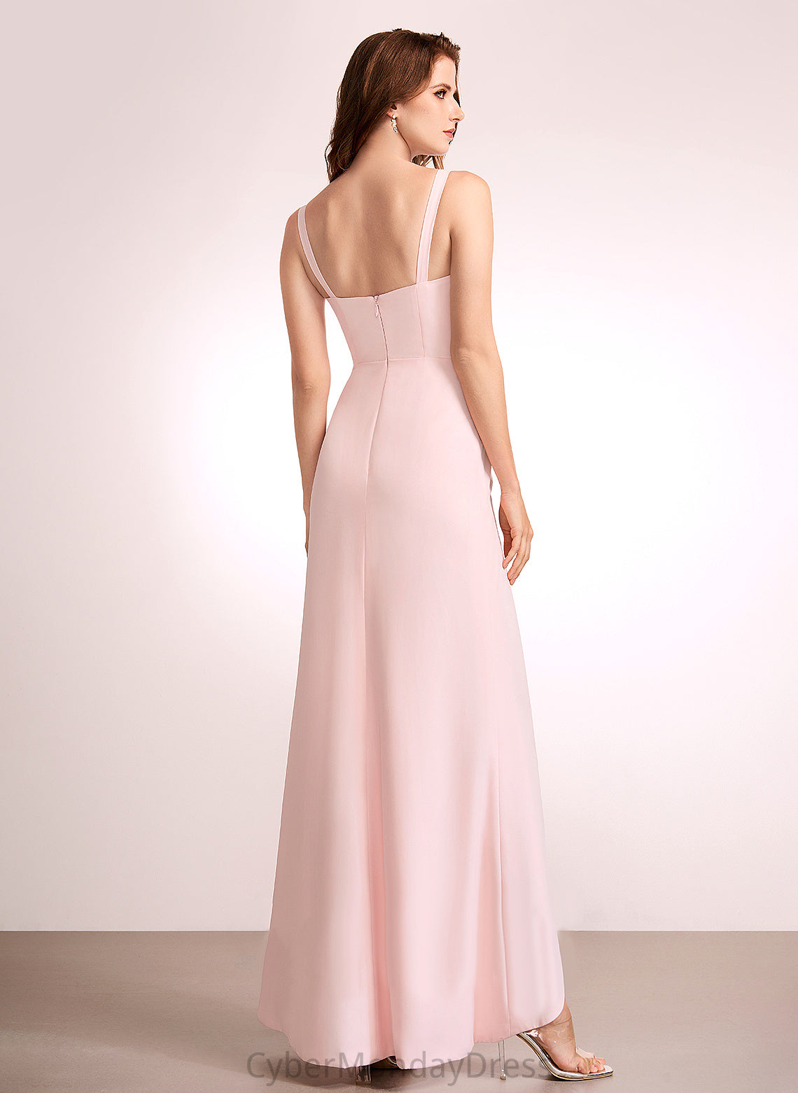 Sheath/Column Silhouette V-neck Embellishment Length Neckline Fabric SplitFront Floor-Length Shiloh Bridesmaid Dresses