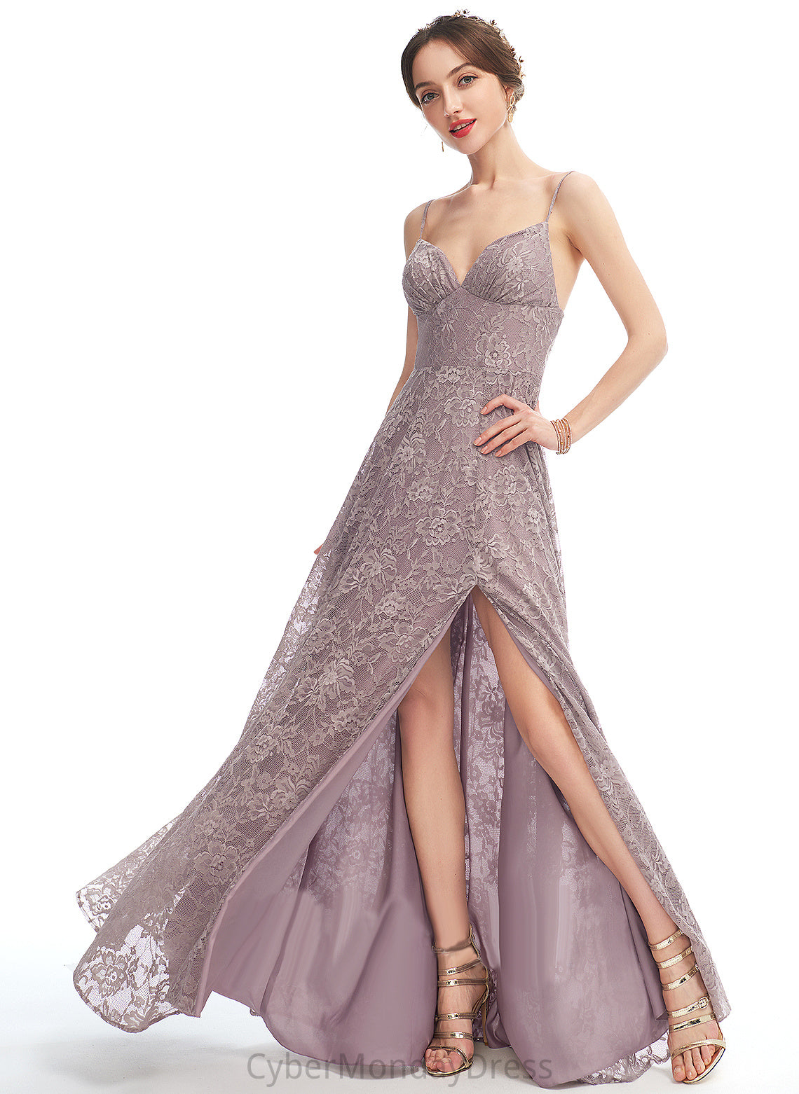 Embellishment SplitFront V-neck A-Line Length Fabric Floor-Length Neckline Silhouette Alessandra Sleeveless Floor Length Bridesmaid Dresses