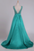2022 Sweep Train A Line Prom Dresses V Neck Satin With Beading