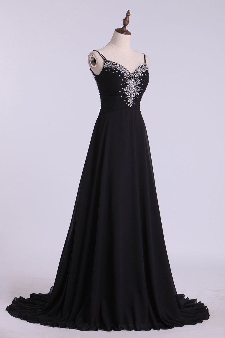 2022 Spaghetti Straps Prom Dresses A Line With Beading