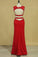 2022 Red Two-Piece Scoop Sheath With Applique And Beads Spandex Prom Dresses
