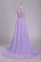 2022 See-Through Scoop A Line Sweep Train Prom Dresses With Applique And Slit