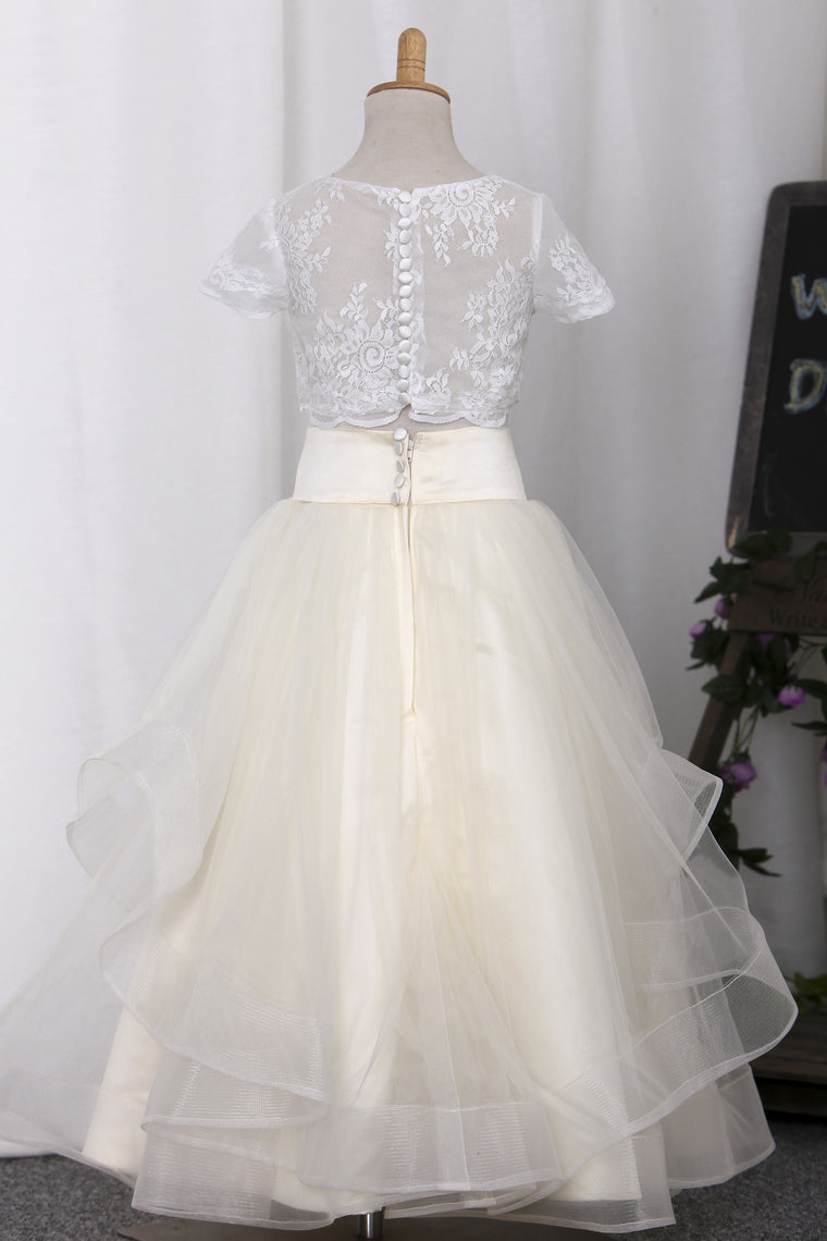 2024 New Arrival Tulle Flower Girl Dresses Scoop Two Pieces With Appliques