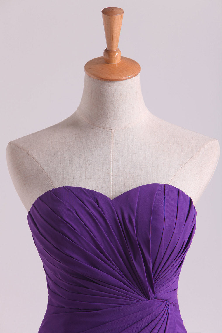 2022 Hot Purple Sweetheart Ruffled Bodice Floor Length Sheath Chifoon Evening Dresses