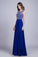 2024 Prom Dresses A-Line Scoop Floor-Length Dark Royal Blue Chiffon Beaded Bodice
