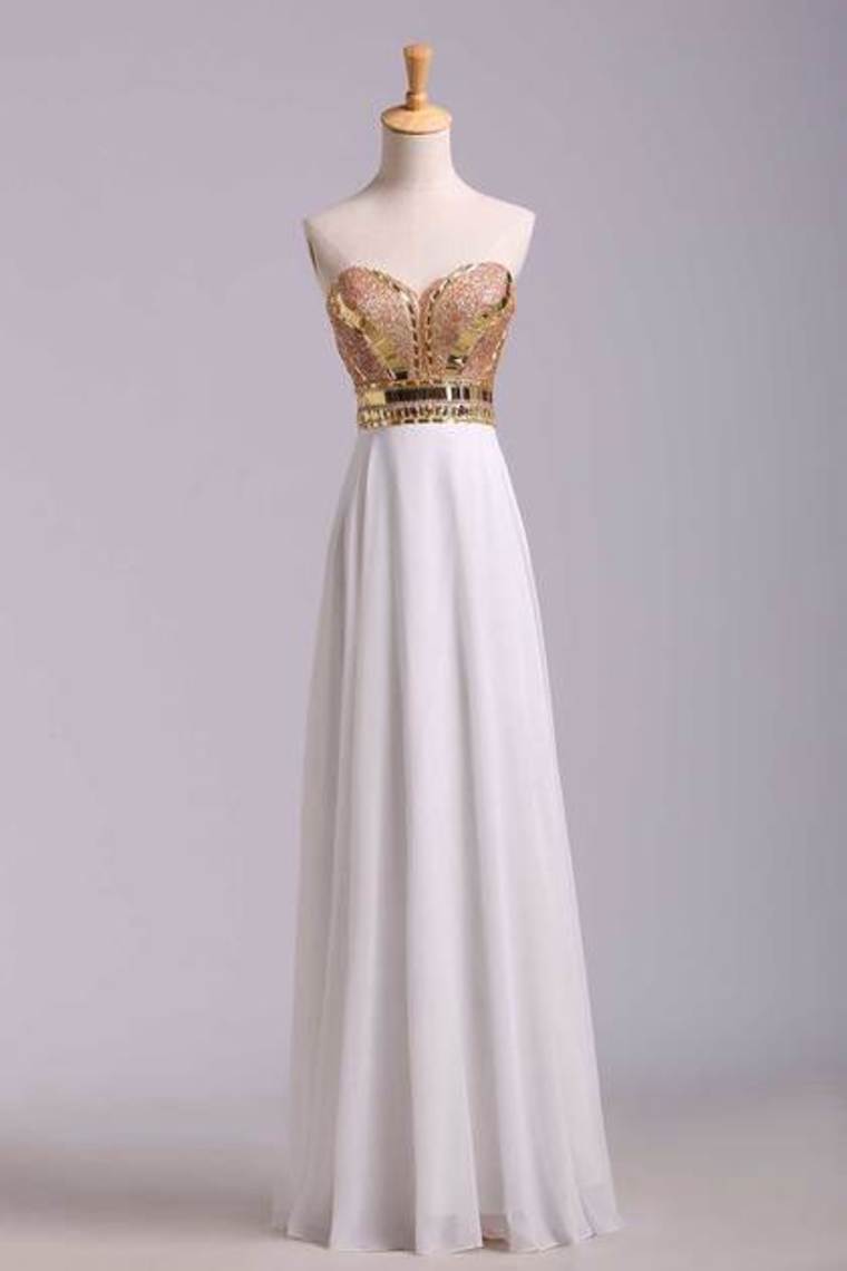 2024 New Arrival Prom Dresses A-Line Sweetheart Floor-Length Beaded Bodice Chiffon