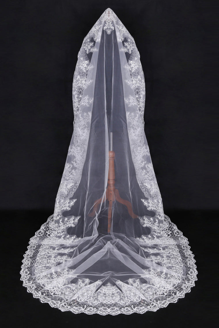 Elegant One-Tier Cathedral Length Bridal Veils With Applique