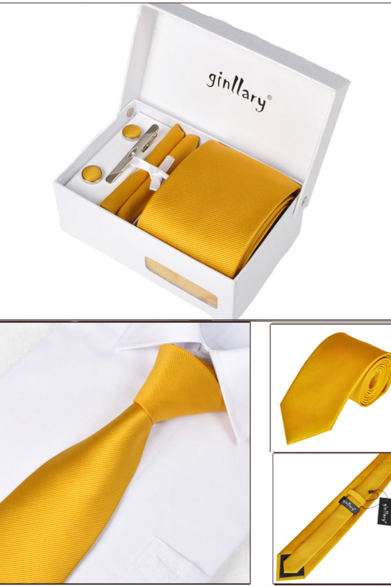 Gold Tie Set Cuff Links 4 Pieces Many Colors #H024