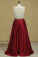2022 Prom Dresses A-Line Scoop Floor-Length Satin & Lace Open Back