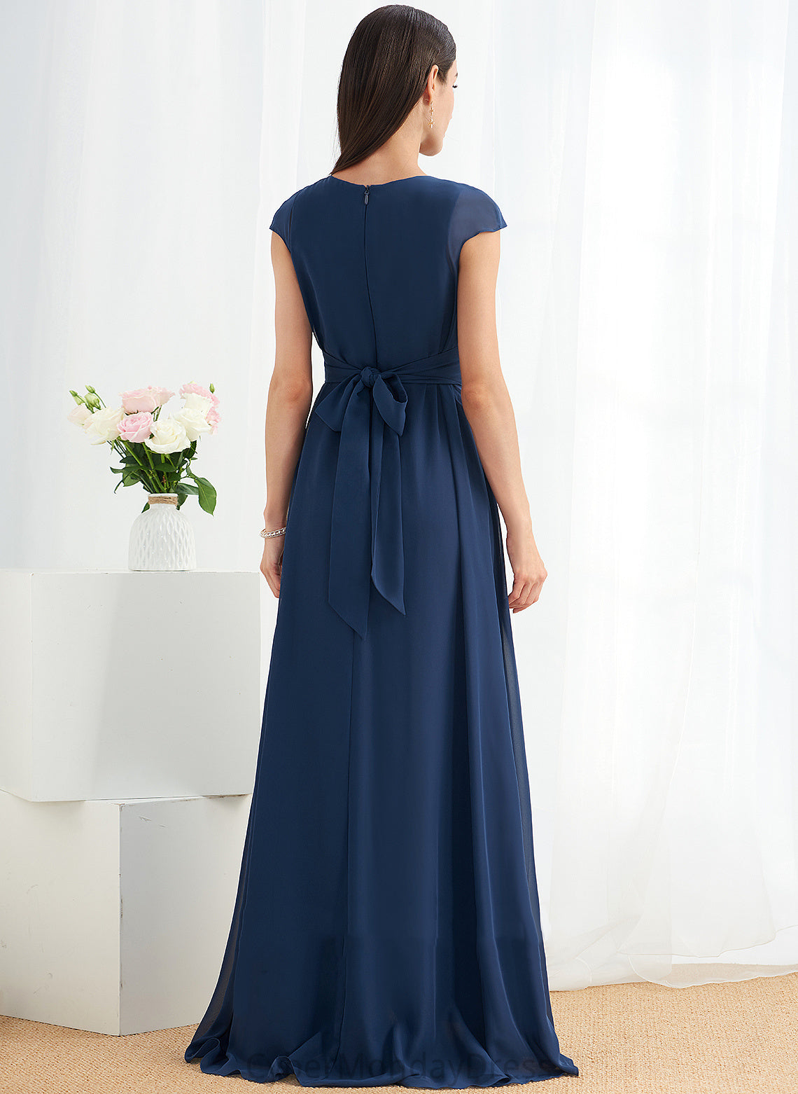 Embellishment Floor-Length Silhouette Neckline Length Ruffle A-Line Fabric V-neck Shirley Sleeveless Spandex Bridesmaid Dresses