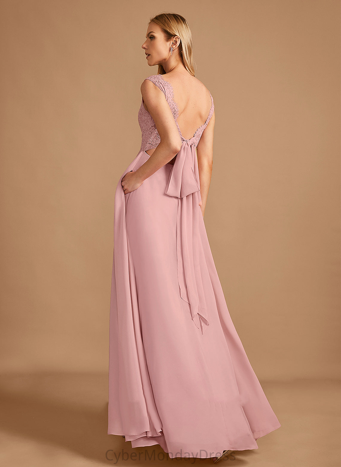 Length A-Line Embellishment V-neck Pockets Floor-Length SplitFront Silhouette Neckline Fabric Natalia Natural Waist Bridesmaid Dresses