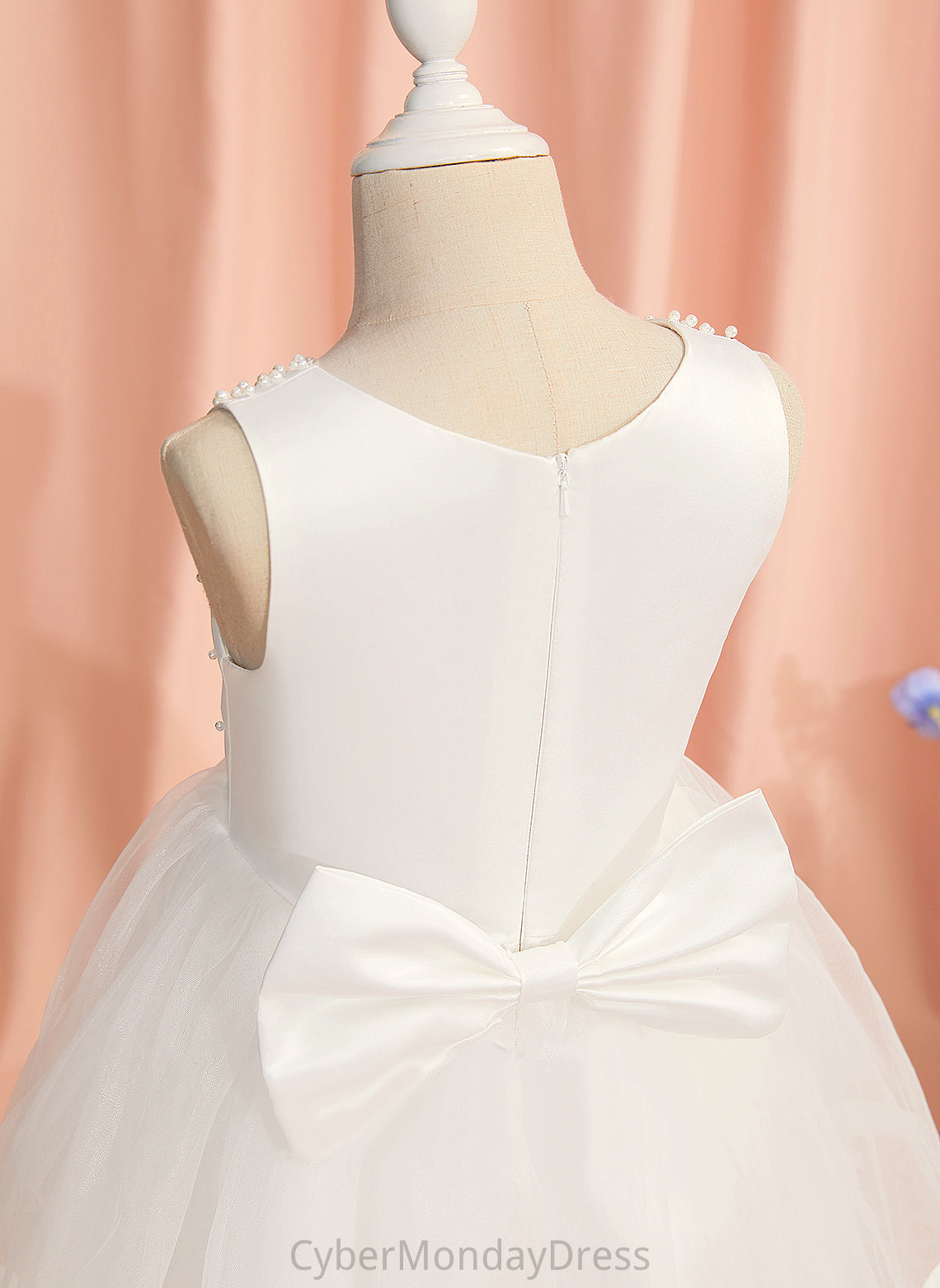 Beading/Bow(s) Flower Satin/Tulle - Scoop Sleeveless Dress Girl Frances Ball-Gown/Princess Neck With Flower Girl Dresses Knee-length