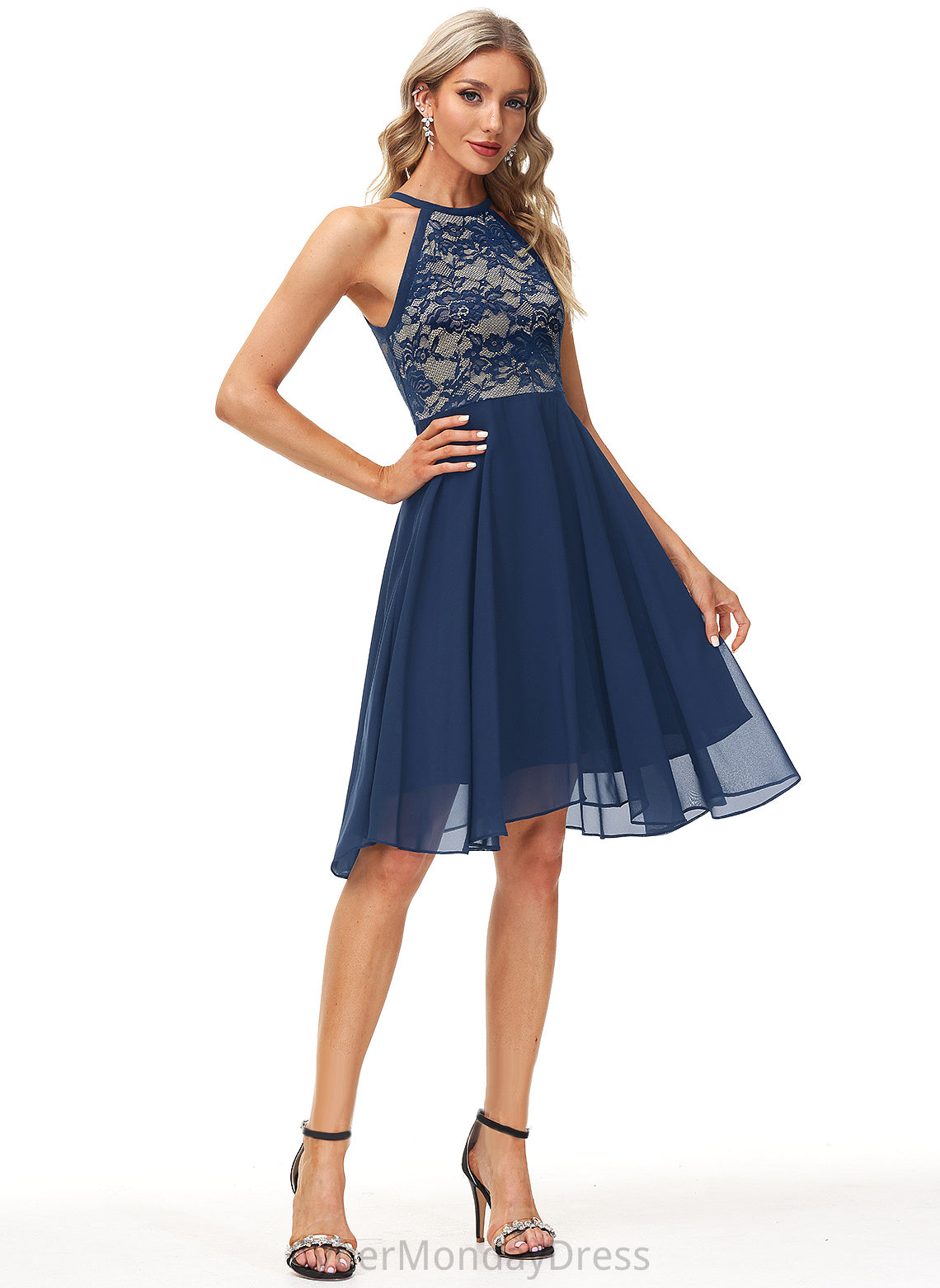 Lace Knee-Length Cocktail Dresses Ruth Scoop With Neck Chiffon Dress A-Line Cocktail