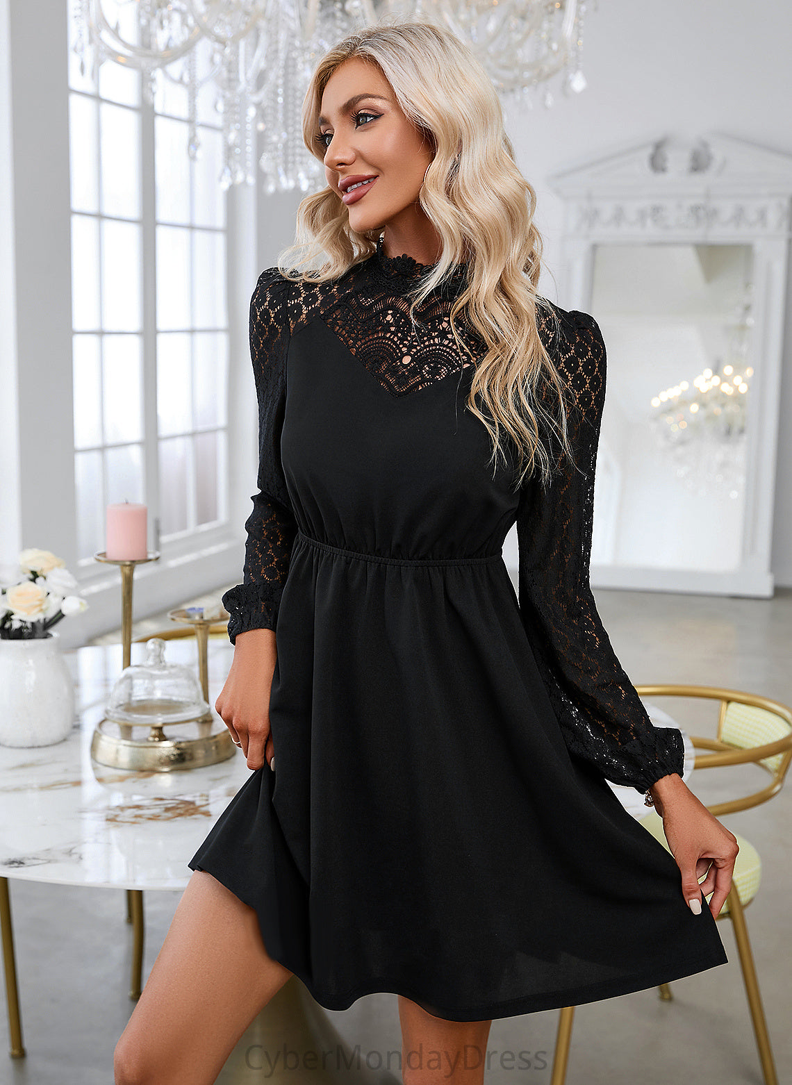 Neck Round Long Club Dresses Nathaly A-line Mini Polyester Dresses Sleeves Elegant
