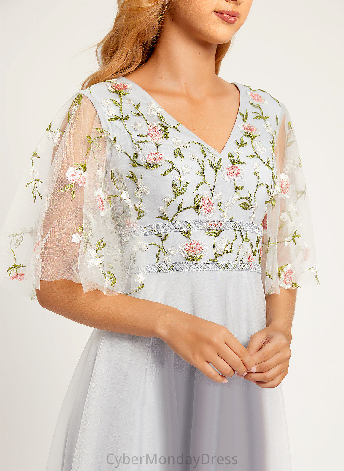 A-Line Neckline Silhouette V-neck Embellishment Fabric Length Floor-Length Flower(s) Cristina Bridesmaid Dresses