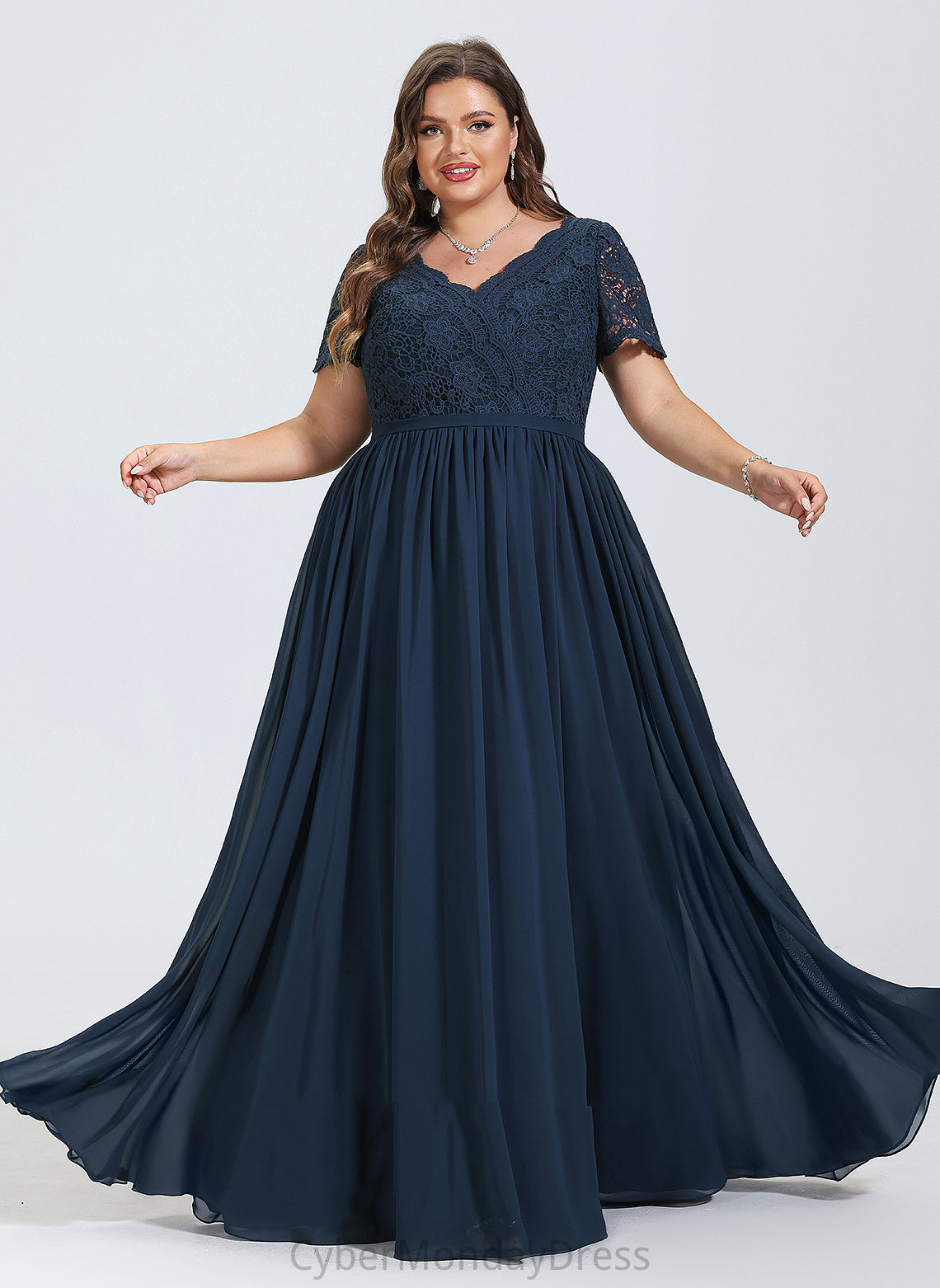 Fabric Silhouette A-Line Sleeve Lace Floor-Length Length V-neck Neckline Tia Bridesmaid Dresses
