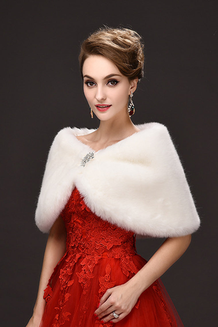 Elegant White Faux Fur Wedding Wrap With Beads