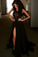 2024 Sexy Black Prom Dresses With Applique And Slit Sweep Train