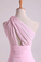 2022 One Shoulder A Line Chiffon Bridesmaid Dresses With Ruffles Pearl Pink