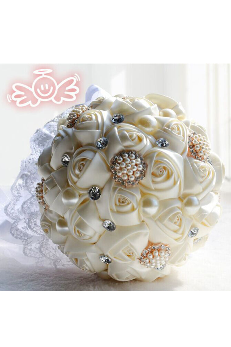 Beautiful Round Satin Bridal Bouquets With Rhinestones