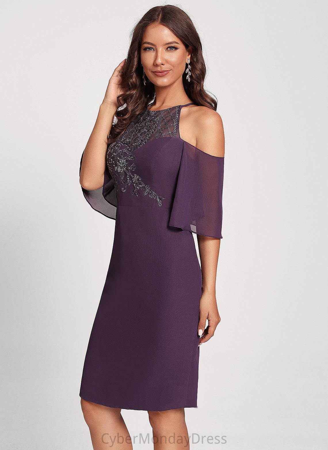 With Chiffon Knee-Length Shoulder Sequins Lace Club Dresses Cocktail Sheath/Column Peggie Cold Dress