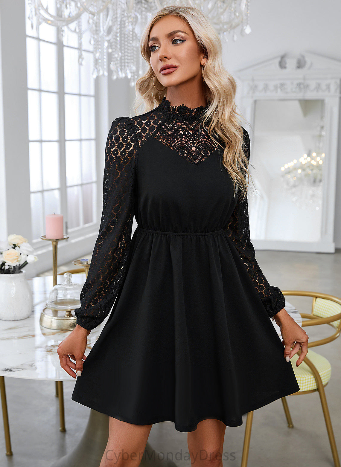 Neck Round Long Club Dresses Nathaly A-line Mini Polyester Dresses Sleeves Elegant