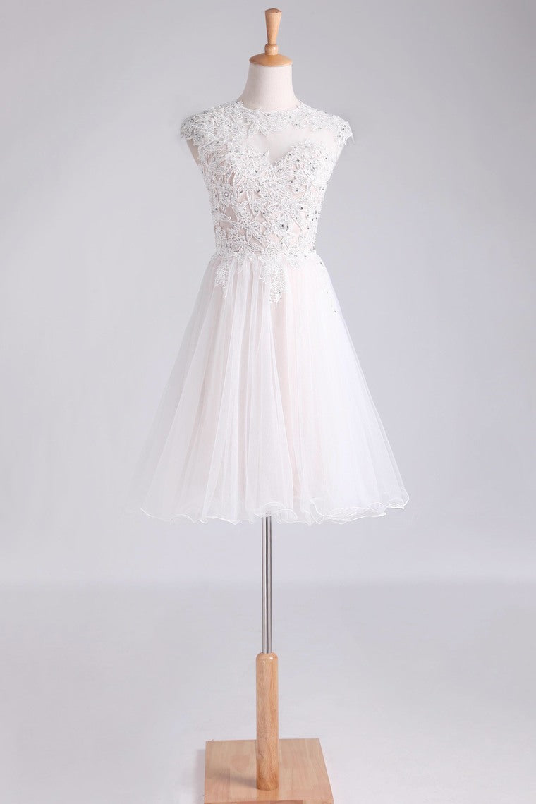 2024 Homecoming Dresses Scoop Short/Mini A Line Tulle With Applique And Beading