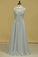 2024 Plus Size Bateau Beaded Bodice A-Line Prom Dresses With Long Chiffon Skirt