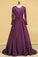 Grape Prom Dresses Scoop A Line Satin Long Sleeves With Pocket