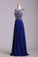 2022 Hot Selling Prom Dresses Dark Royal Blue A-Line Scoop Floor-Length Chiffon
