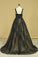 2022 Black Sexy Bateau  A-Line Prom Gown Sweep Train With Beads & Applique