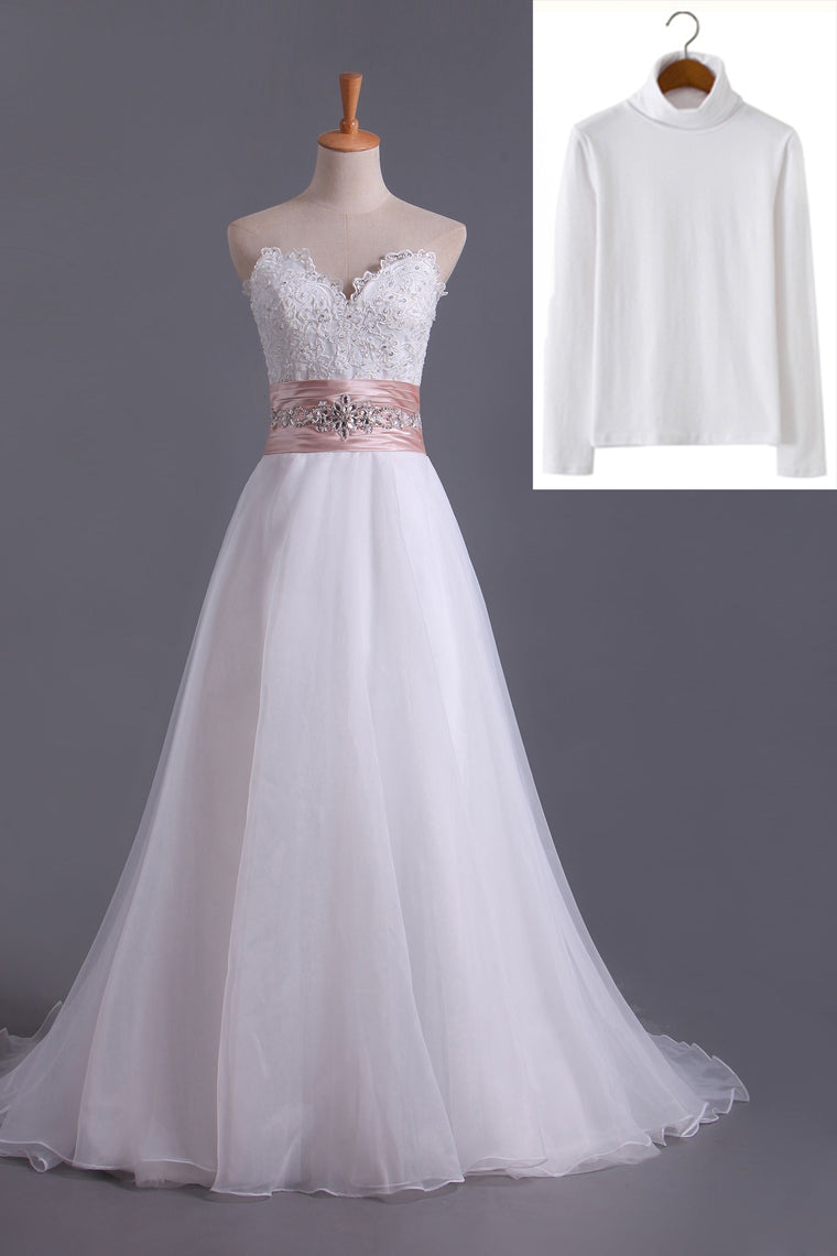 2022 Muslim Wedding Dresses Sweetheart A Line With Applique And Beads Organza