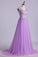 2022 V Neck A Line/Princess Prom Dress Tulle With Applique & Beads