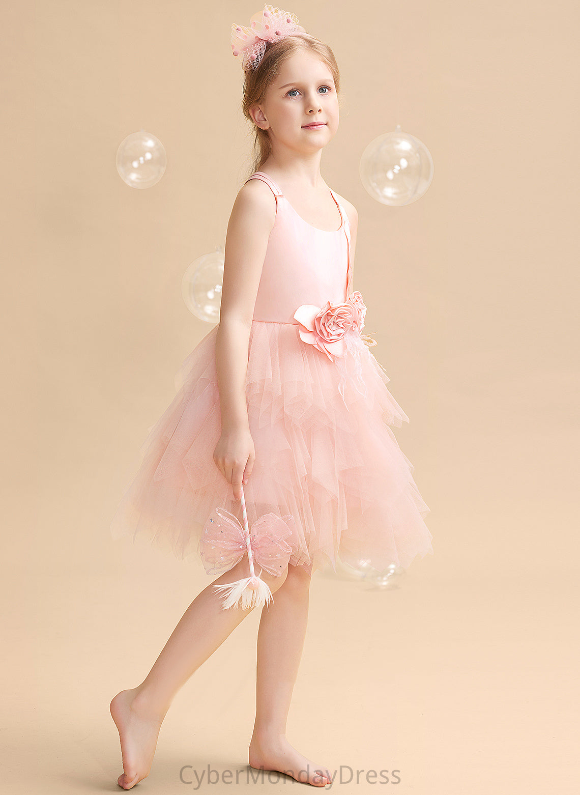 Knee-length - Flower Girl Dresses Dalia Dress Girl Sleeveless Flower Scalloped Ball-Gown/Princess Feather/Flower(s) Tulle Neck With