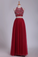 2022 Two Pieces Prom Dresses A Line Halter Beaded Bodice Tulle Open Back