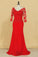 2022 Red V Neck 3/4 Length Sleeve Mother Of The Bride Dresses Chiffon With Applique