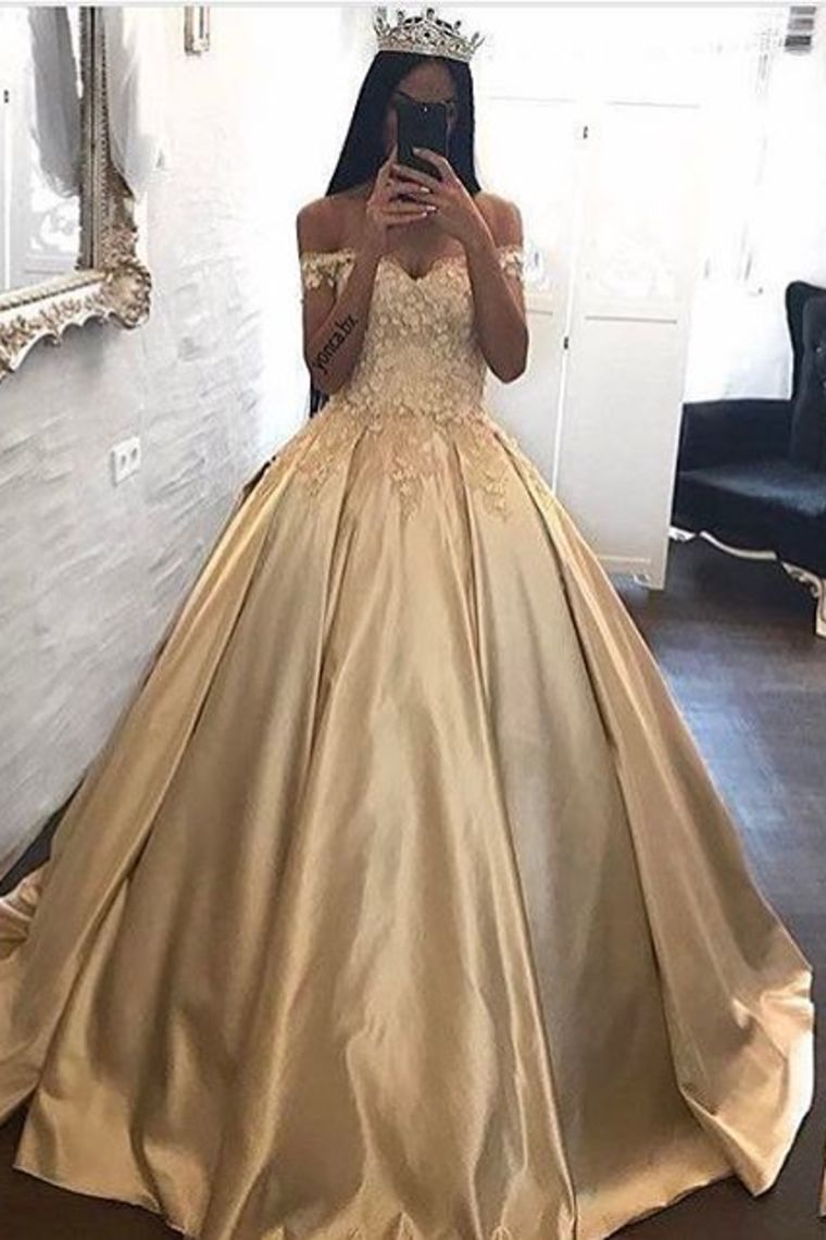2024 New Arrival Ball Gown Off-The-Shoulder Satin With Applique Color Prom Dresses