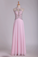 2022 Halter A Line Prom Dresses Beaded Bodice Chiffon Floor Length