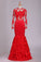 2022 Evening Gown Scoop Long Sleeves Mermaid With Handmade Flower