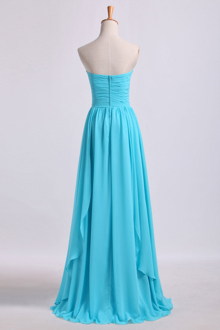 2022 Sweetheart Pleated&Fitted Bodice A Line Dress Full Length With Layered Chiffon Skirt