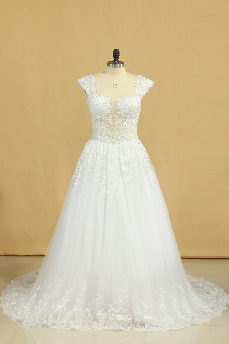 2024 Plus Size Bridal Dresses A-Line Off The Shoulder Tulle Court Train White Zipper Back