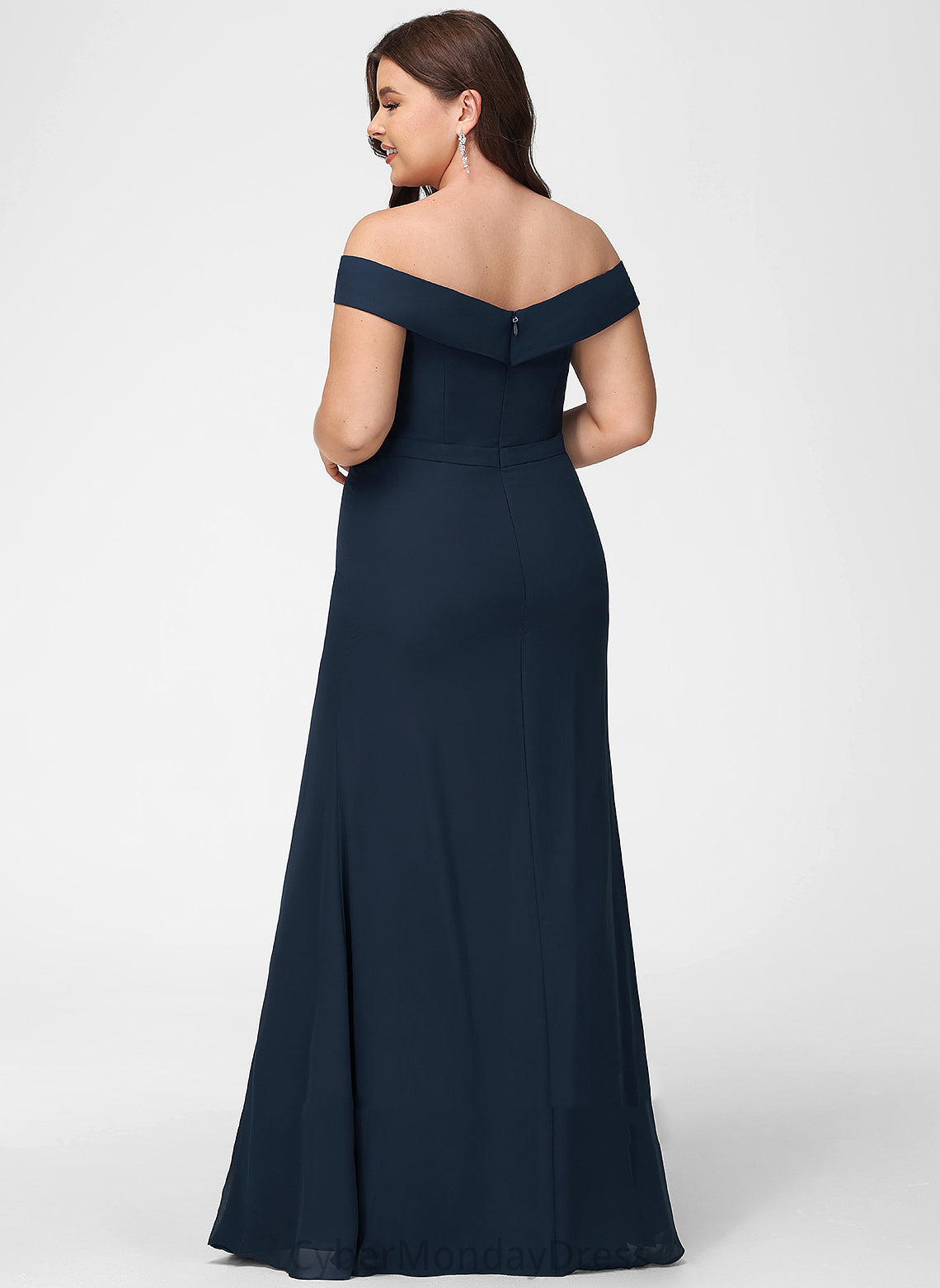Ruffle Neckline Off-the-Shoulder Floor-Length A-Line Embellishment Silhouette Length Fabric Teresa Natural Waist Sleeveless Bridesmaid Dresses