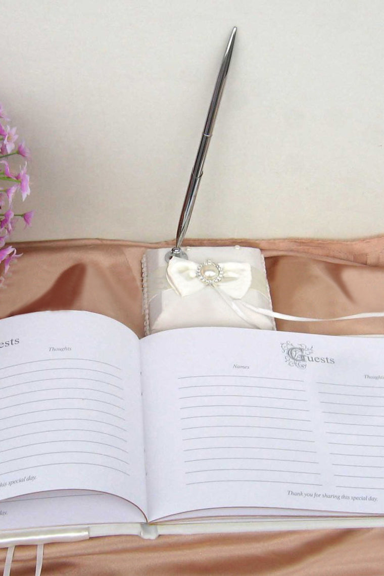 Classic Faux Pearl/Bow Guestbook & Pen Set